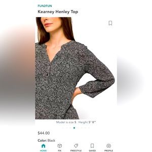 NWT fun2fun Kearney Henley top black size XL
